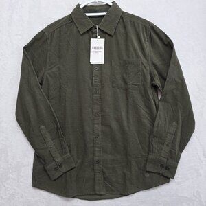 VUSTRA Men's Olive Army Green Long Sleeve Corduroy Shirt Size Medium NWT